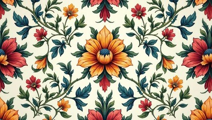 Intricate floral damask pattern, elegant swirls and leaves , fabric, decoration