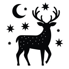 Celestial Deer Night Sky Silhouette Illustration