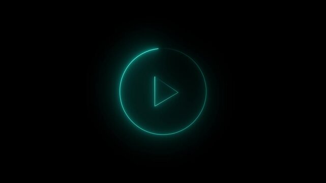 Abstract glowing neon play baton icon animation.Video player button icon animation, music play button animation. 4k 