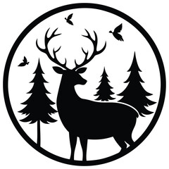 Majestic Deer in Winter Forest Silhouette Art