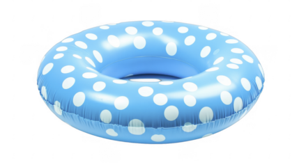 Isolated inflatable ring, light blue with white dots, floating device for swimming, summer vacation fun equipment, bright color. on a transparent background, PNG image, PNG file.