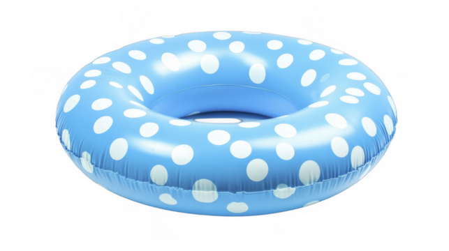 Isolated inflatable ring, light blue with white dots, floating device for swimming, summer vacation fun equipment, bright color. on a transparent background, PNG image, PNG file.