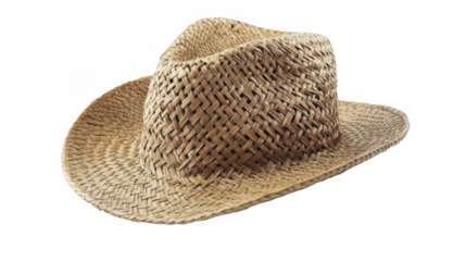 Classic woven straw cowboy hat with detailed texture and shape, perfect for summer fashion or western themes on a transparent background, PNG image, PNG file.