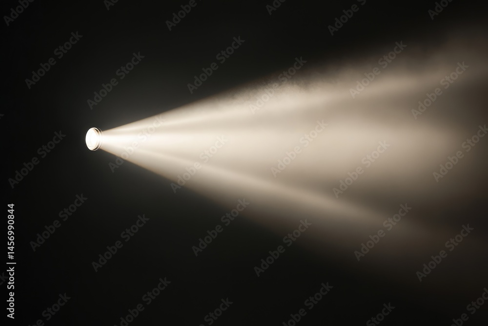 Poster a single spotlight beam emanates from a source on the left, illuminating dust particles in the darkn
