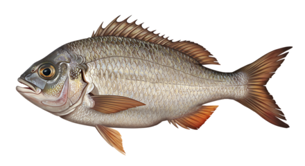 White Seabream Fish isolated on transparent background