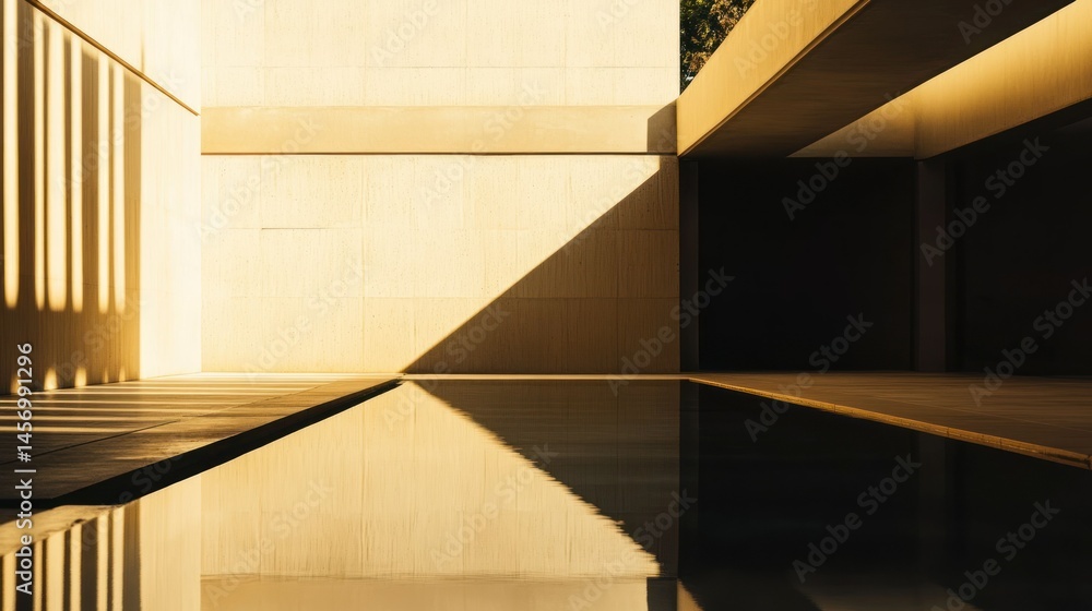 Poster abstract architecture with water reflection and stark contrast of light