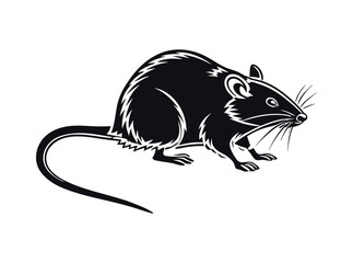Fototapeta premium Silhouetted illustration of a rat. Bold black and white illustration of a rat, rat, rats, silhouette, black and white, black, white, profile, animal, set of nine black silhouettes of rats in various p