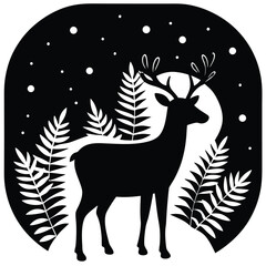 Majestic Deer Silhouette in Winter Night Forest