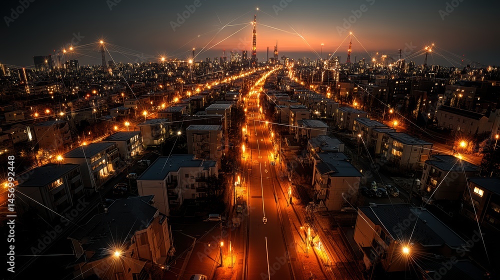 Poster wireless network and connection city.stock image