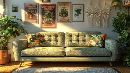 Botanical Living Room with Retro Sofa
