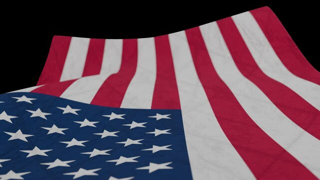 National flag of United States of America flutters in the wind with alpha channel background 3D Render. American or us flag textile. USA flag symbol uncle sam or big brother