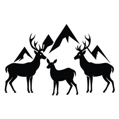 Majestic Deer Family Silhouette Against Mountain Peaks