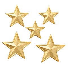 Obraz premium Golden Stars Cluster: An array of intricately designed golden stars, shimmering with a radiant sheen, each holding its unique shape and dimension, symbolizing excellence and achievement.