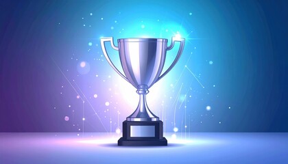 Gleaming silver trophy cup on a glowing, futuristic background, symbolizing achievement, victory, and celebration.