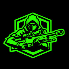Sniper Gamer Mascot Logo in Neon Green Vector Style