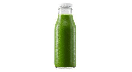 Green juice in glass bottle isolated on transparent background