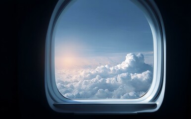 High Altitude View of Clouds Through Airplane Window