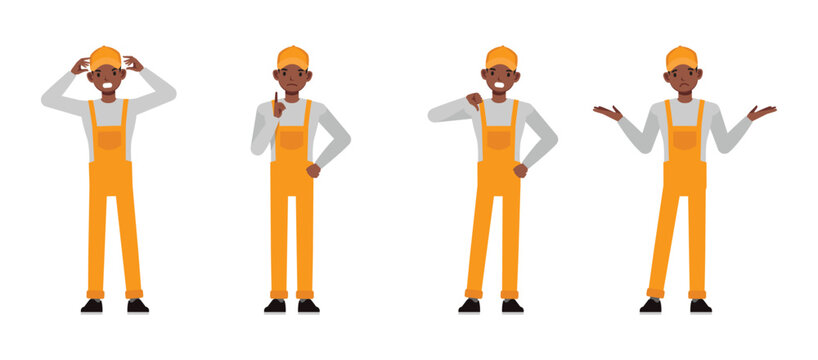 General maintenance and handyman service character vector illustration design set. Men express negative emotions, anger, sadness, frustration, and sadness.