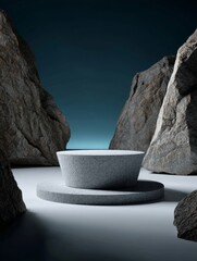 Minimalist Stone Podium and Rocks on Gradient Background for Product Display