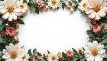 Delicate floral frame with pastel blooms and greenery.