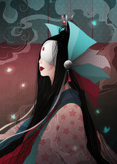 Asian style woman wearing a kimono art