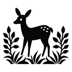 Elegant Black and White Deer Silhouette in Floral Setting