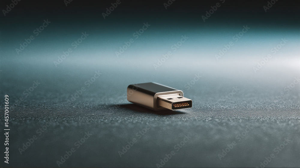 Poster usb flash drive cybersecurity concept with metallic texture and soft lighting highlights data protec