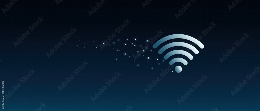 Poster cybersecurity concept with wireless signal icon and sparkling effect on dark background representing