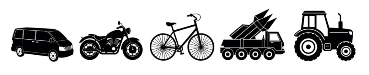 Transportation icons collection - vector silhouette