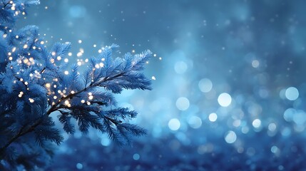 Winter Night Lights on Blue Spruce Branches