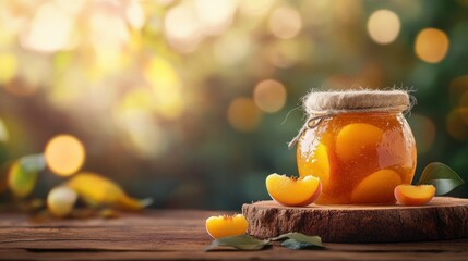 Jars of delicious preserves and fresh fruit displayed beautifully outside