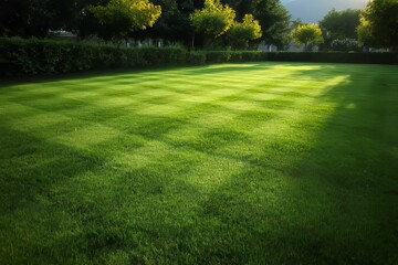 Beautiful Green Lawn in Sunny Day