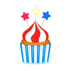 American themed cupcake. USA happy independence day. Vector illustration in cartoon flat style. Isolated	