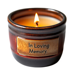 Scented Candle with Engraved Ceramic Holder "In Loving Memory" Isolated on Transparent Background