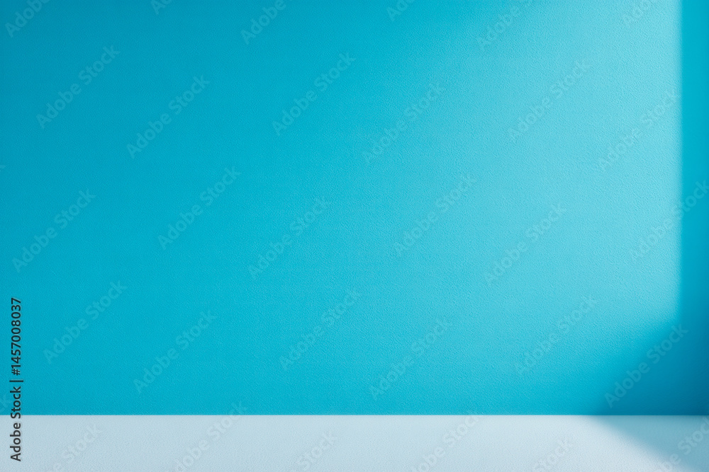 Poster an empty studio setup features a bright blue wall and white floor, creating a clean backdrop
