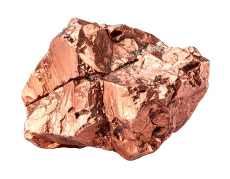 Shiny, metallic copper nugget with a rugged, irregular surface and distinct reddish-brown coloration. - Powered by Adobe