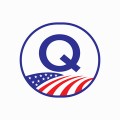 Letter Q USA Agriculture Logo Design. Farming Symbol Vector Template