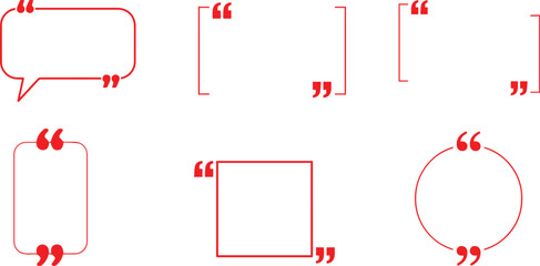 Speech bubbles, quotation marks, minimalist design, red outlines, white background, communication symbols, graphic elements, cartoon style, dialogue indicators, simple shapes, vector illustration
