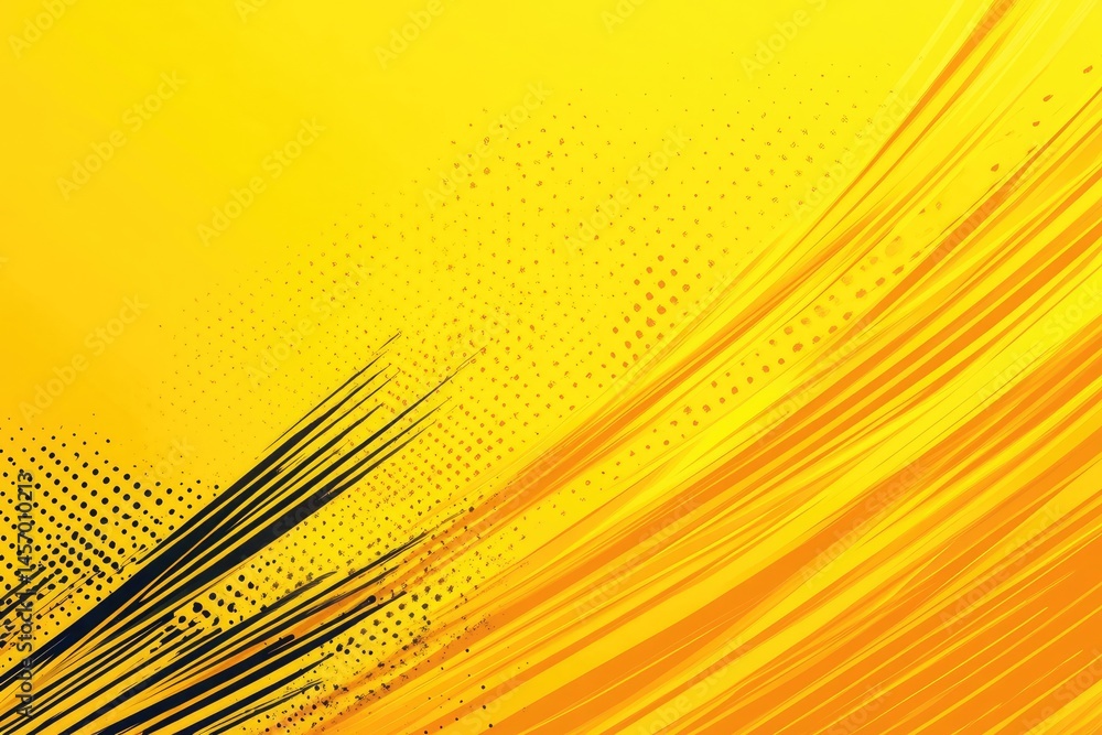 Poster vibrant yellow backdrop with orange diagonal lines and tiny spotted pattern