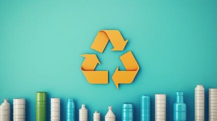 bio and carbon concept. Recycling symbol with colorful bottles on a vibrant background.