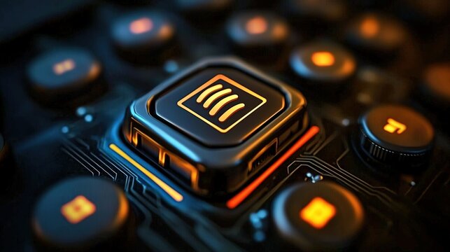 Close-up view of a futuristic digital control panel. - Powered by Adobe