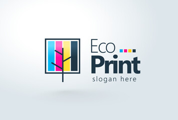 Cmyk Logo. Tree and Leafs Printing theme. Template design vector. White background