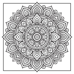 Intricate Mandala Design: A mesmerizing mandala illustration with a detailed intricate design composed of symmetrical patterns, perfect for adult coloring books, meditation.