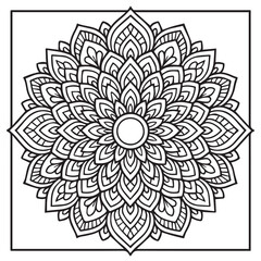 Intricate Mandala Design: A mesmerizing mandala illustration with a detailed intricate design composed of symmetrical patterns, perfect for adult coloring books, meditation.