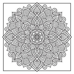 Intricate Mandala Design: A mesmerizing mandala illustration with a detailed intricate design composed of symmetrical patterns, perfect for adult coloring books, meditation.