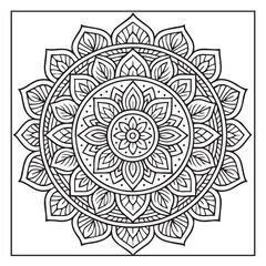 Intricate Mandala Design: A mesmerizing mandala illustration with a detailed intricate design composed of symmetrical patterns, perfect for adult coloring books, meditation.