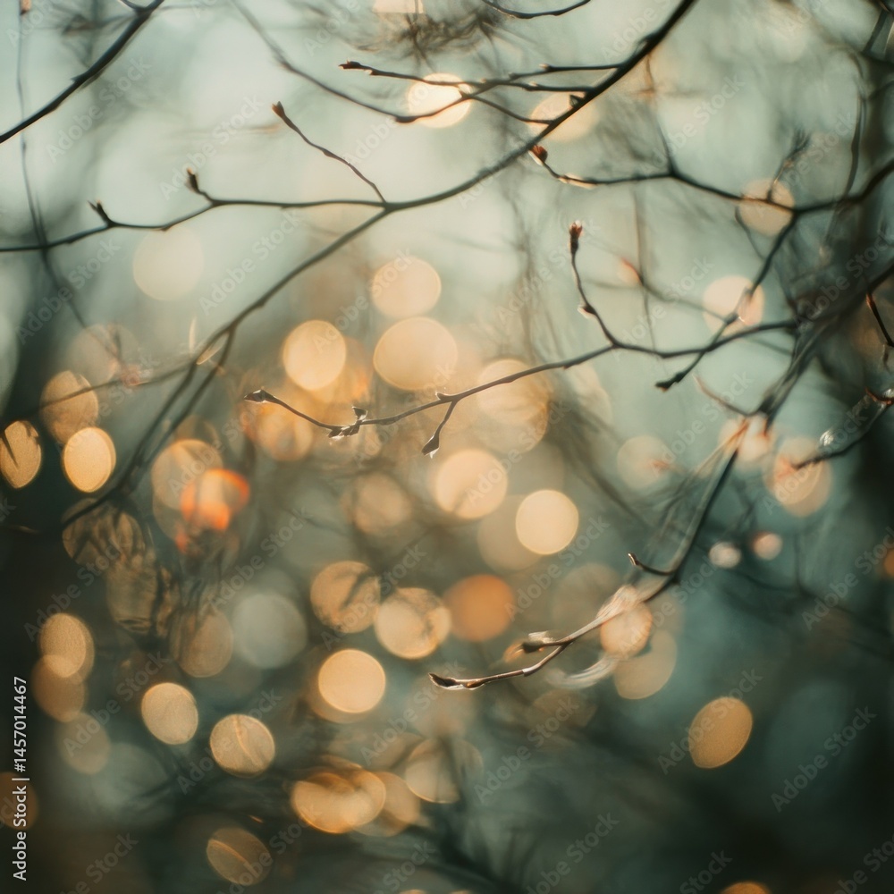 Poster close up of tree branches with bokeh background lights