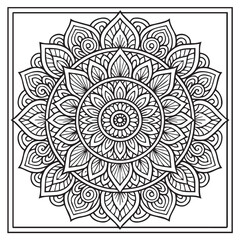 Intricate Mandala Design: A mesmerizing mandala illustration with a detailed intricate design composed of symmetrical patterns, perfect for adult coloring books, meditation.
