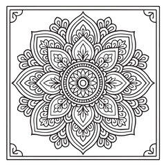 Intricate Mandala Design: A mesmerizing mandala illustration with a detailed intricate design composed of symmetrical patterns, perfect for adult coloring books, meditation.