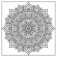 Intricate Mandala Design: A mesmerizing mandala illustration with a detailed intricate design composed of symmetrical patterns, perfect for adult coloring books, meditation.